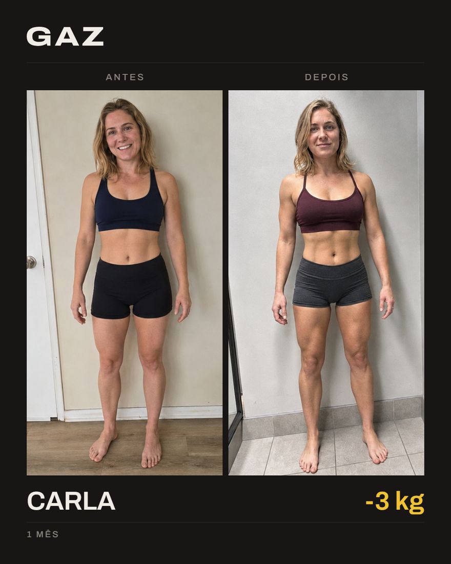 Carla, −3 kg em 1 mês